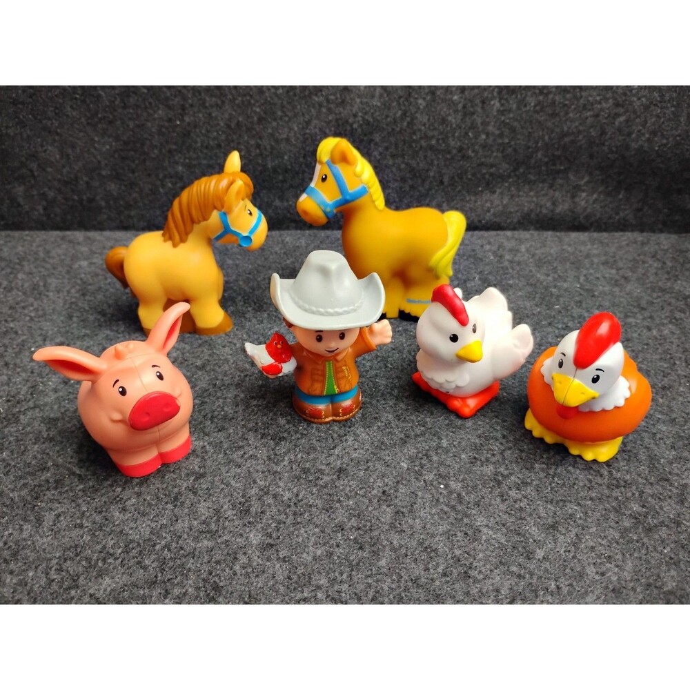 Fisher Price Little People Farm Animals w Farmer Chicken Pig Horse Lot Of 6
